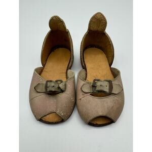 Rare Antique Children's Leather Shoes Peep Toe Buckle‎ Strap Aged Patina 5"